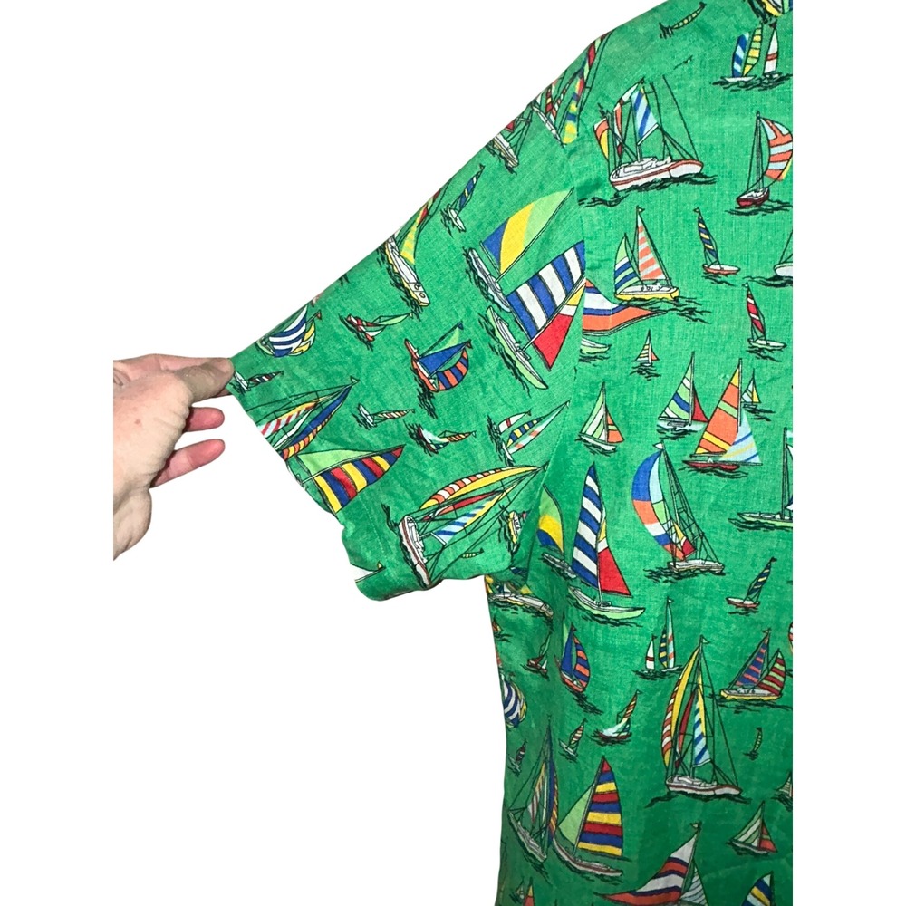 Polo Ralph Lauren Mens Green Linen Sailboat Print Shirt Classic Fit M - Picture 6 of 9